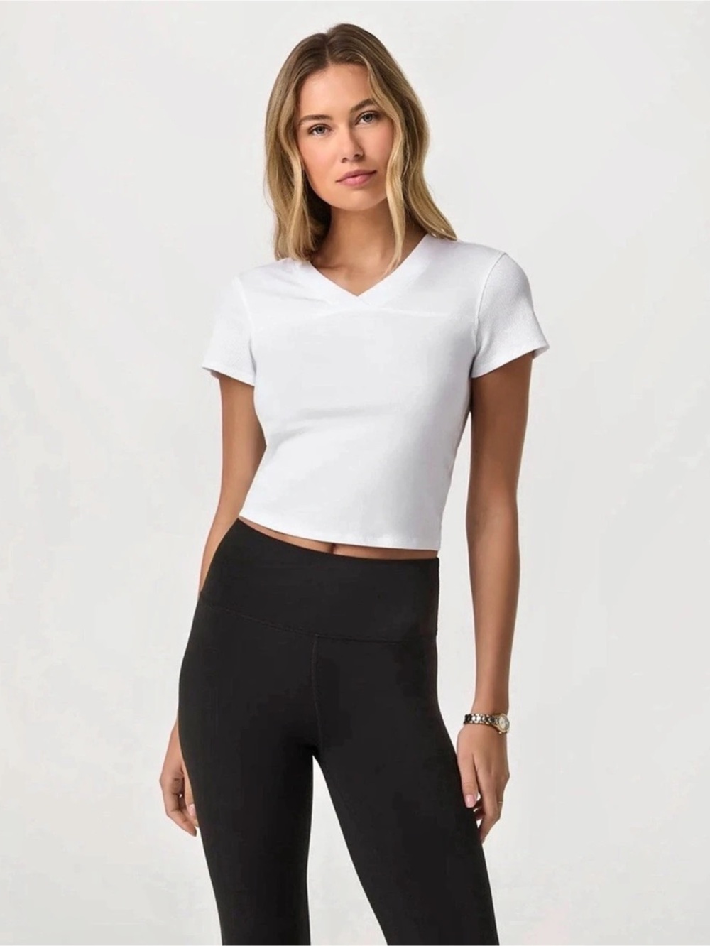Vuori Short Sleeve Tuvalu Double V Neck | Color: White